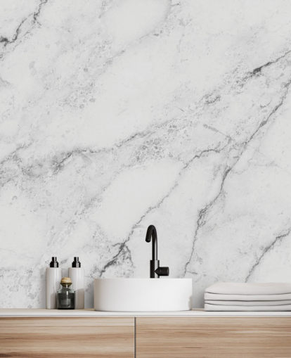 witte aanpasbare marmeren behangmuurschildering genaamd Black and White Marble voor keukens en badkamers