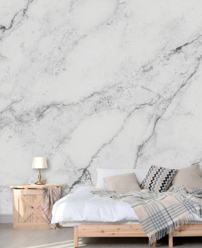 valkoinen muokattava marmoritapetti seinämaalaus nimeltä Black and White Marble keittiöihin ja kylpyhuoneisiin