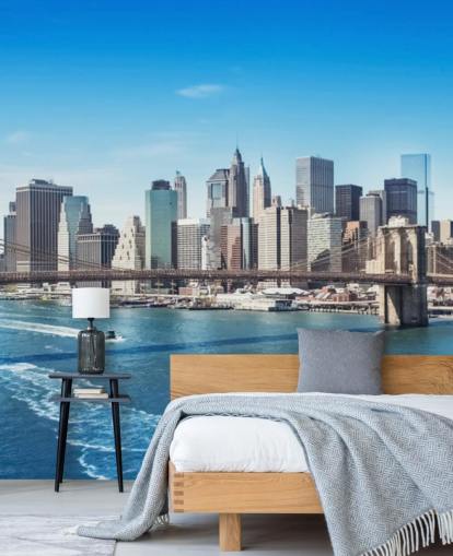 bright new york city wallpaper mural called New York Brooklyn Bridge Skyline