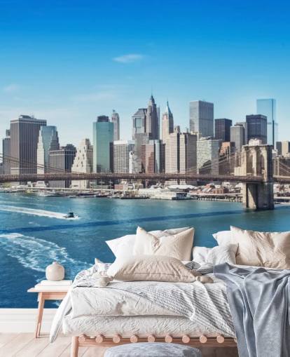 bright new york city wallpaper mural called New York Brooklyn Bridge Skyline
