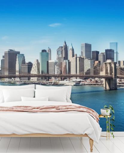 helles Wandbild aus New York City mit dem Titel New York Brooklyn Bridge Skyline