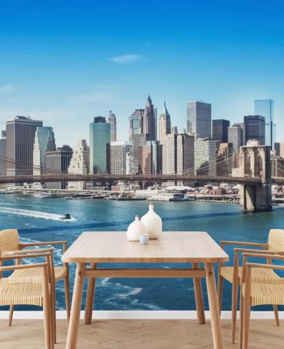bright new york city wallpaper mural called New York Brooklyn Bridge Skyline