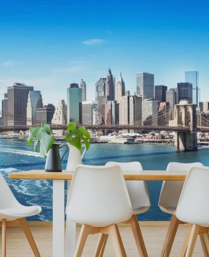 heldere muurschildering in New York City genaamd New York Brooklyn Bridge Skyline heldere muurschildering in New York City genaamd New York Brooklyn Bridge Skyline