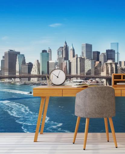 mural de papel de parede brilhante da cidade de Nova York chamado New York Brooklyn Bridge Skyline mural de papel de parede brilhante da cidade de Nova York chamado New York Brooklyn Bridge Skyline