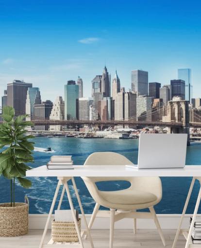 bright new york city wallpaper mural called New York Brooklyn Bridge Skyline