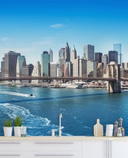 bright new york city wallpaper mural called New York Brooklyn Bridge Skyline