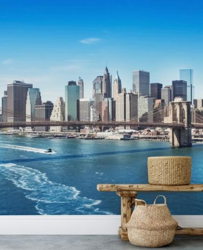 brillante mural de papel pintado de la ciudad de Nueva York llamado New York Brooklyn Bridge Skyline