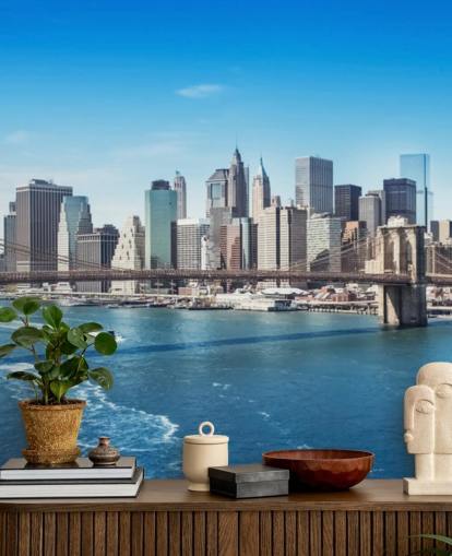 bright new york city wallpaper mural called New York Brooklyn Bridge Skyline