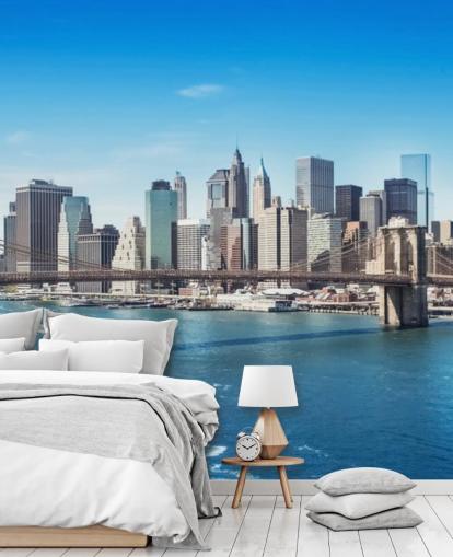 mural de papel de parede brilhante da cidade de Nova York chamado New York Brooklyn Bridge Skyline