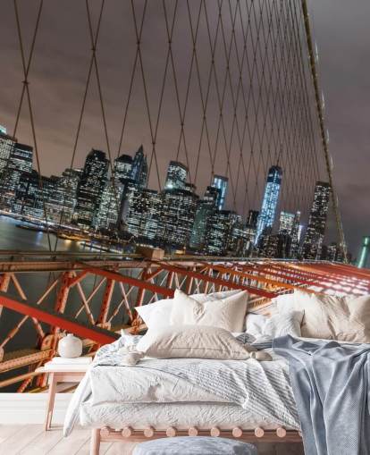 brooklyn bridge at night wall mural