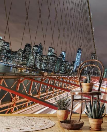 ponte de brooklyn no mural da parede da noite ponte de brooklyn no mural da parede da noite