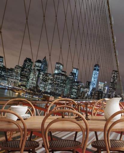 brooklyn bridge at night wall mural