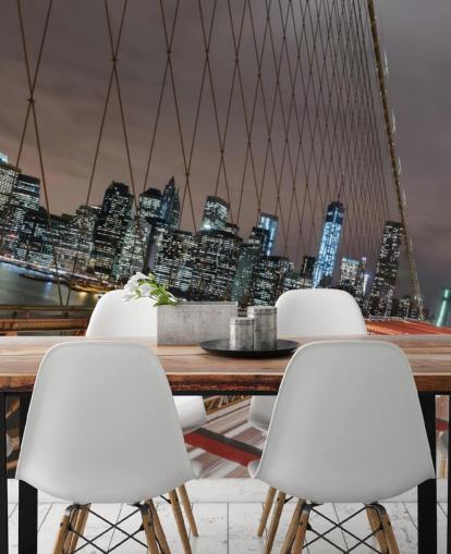 brooklyn bridge at night wall mural