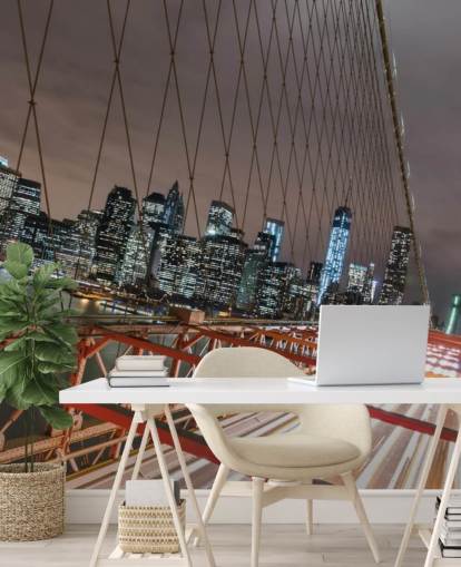 mural de pared puente de brooklyn en la noche