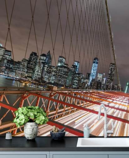 brooklyn bridge at night wall mural