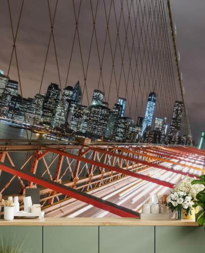 brooklyn bridge at night wall mural