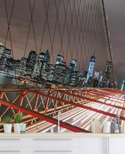 brooklyn bridge at night wall mural