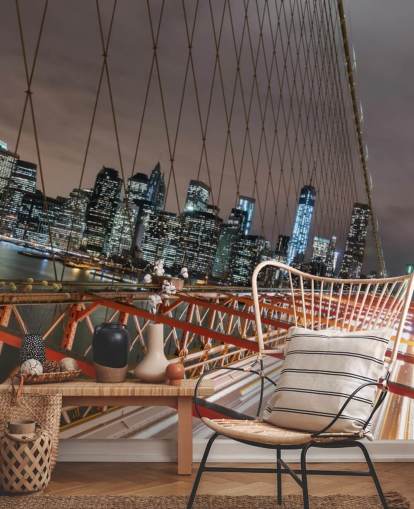 mural de pared puente de brooklyn en la noche