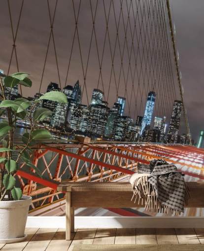 brooklyn bridge bij nachtmuurschildering