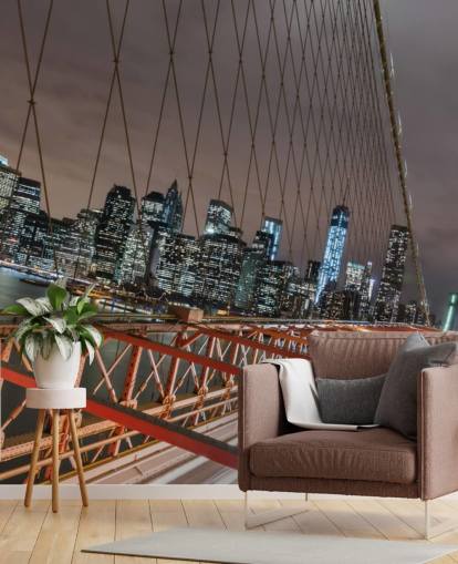 brooklyn bridge at night wall mural