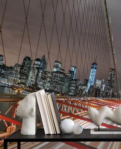 brooklyn bridge at night wall mural