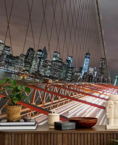 Papier Peint Fresque Pont de Brooklyn la nuit