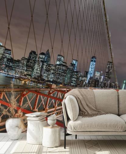 brooklyn bridge at night wall mural