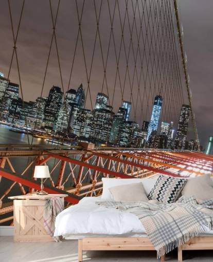 mural de pared puente de brooklyn en la noche