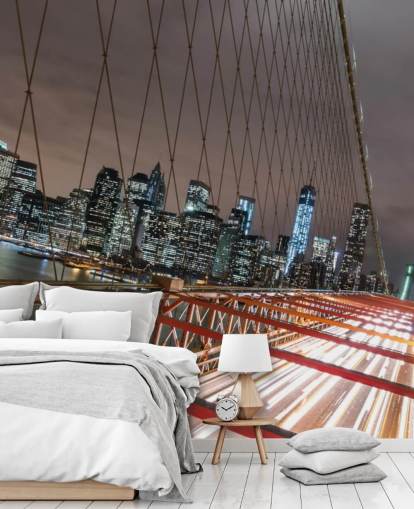 Papier Peint Fresque Pont de Brooklyn la nuit Papier Peint Fresque Pont de Brooklyn la nuit