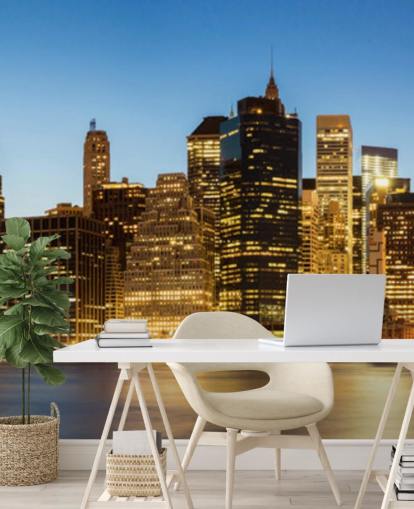 lyser opp new york om natten tapet veggmaleri
