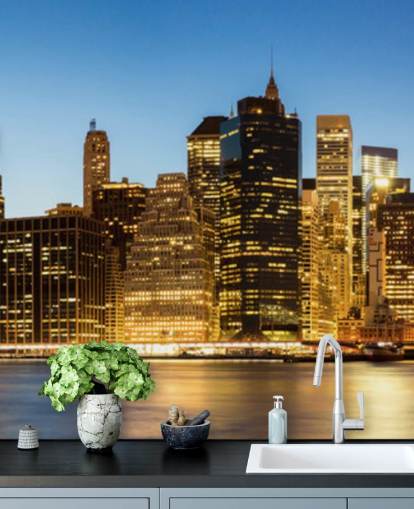 mural de papel pintado iluminado de nueva york por la noche