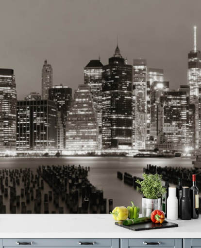 New York at Night Black and White Wallpaper