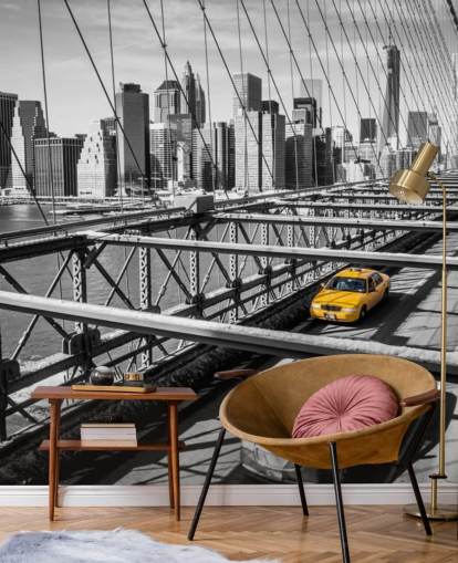 Taxi on Brooklyn Bridge New York Wall Mural