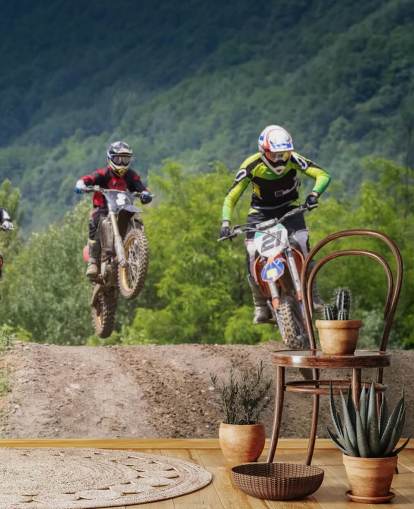 Motocross Racers Going Over a Hill Wallpaper Motocross Racers Going Over a Hill Wallpaper