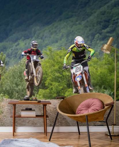 Fondo de pantalla de corredores de motocross que van sobre una colina Fondo de pantalla de corredores de motocross que van sobre una colina