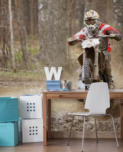 Dirt Biker Riding in Mud