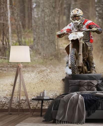 Dirt Biker rijden in modder behang