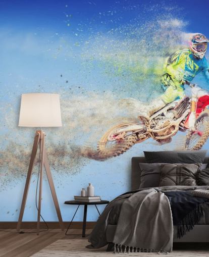 Flying Motocross Rider behang Flying Motocross Rider behang