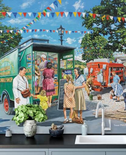 mobil mad butik i landsbyen tapet