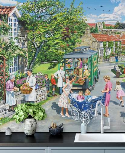 mobile shop in the middle of a village wallpaper