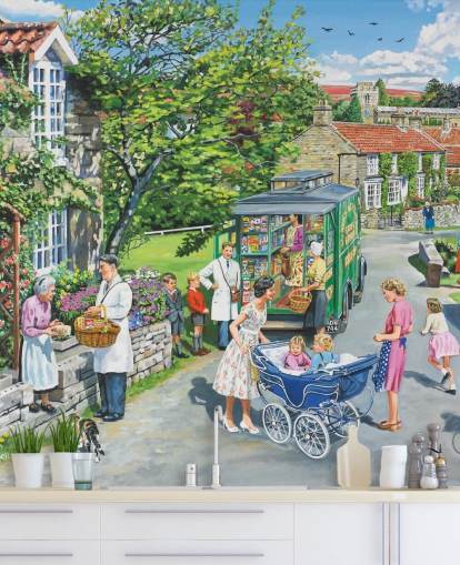 mobile shop in the middle of a village wallpaper