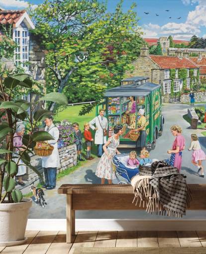 mobile shop in the middle of a village wallpaper