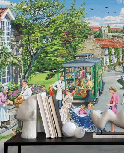 mobil butikk midt i en landsby tapet