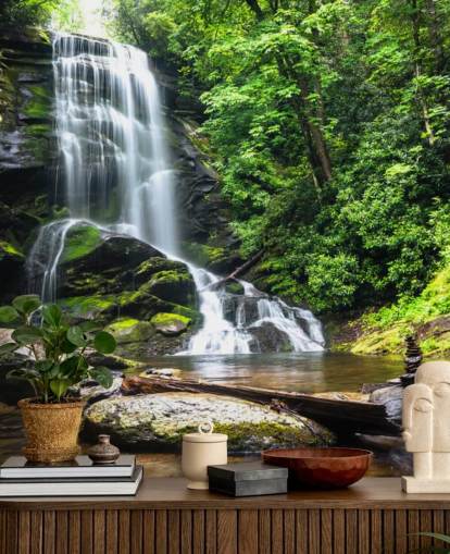 grønt tilpasset skogtapet veggmaleri kalt Zen Waterfall for stuer grønt tilpasset skogtapet veggmaleri kalt Zen Waterfall for stuer