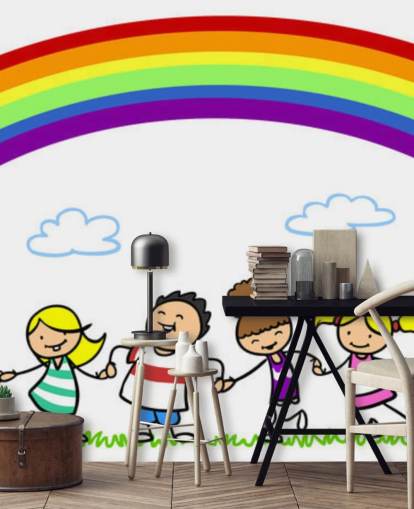 Decorazione murale con mani sotto l'arcobaleno