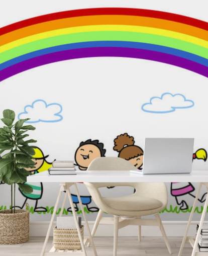 Holding Hands Under Rainbow Wall Mural