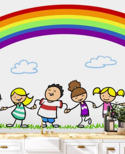 Holding Hands Under Rainbow Wall Mural Holding Hands Under Rainbow Wall Mural
