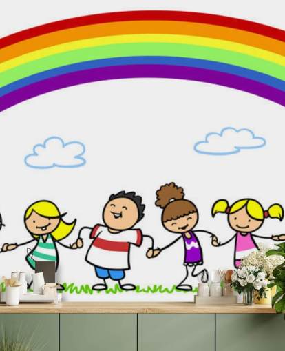 Händchen halten unter Regenbogen Fototapete Händchen halten unter Regenbogen Fototapete