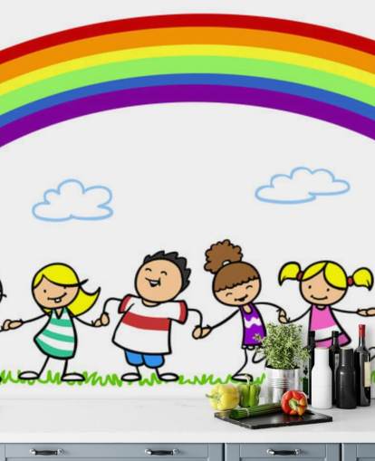 Holding Hands Under Rainbow Wall Mural