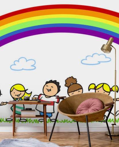 Holding Hands Under Rainbow Wall Mural